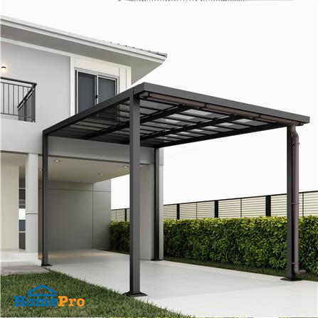 โรงจอดรถสำเร็จรูป หลังคาโพลีคาร์บอเนตแบบตัน มีรางน้ำฝน เสาธรรมดา SUNSHIELD 3x5 เมตร สีเทา_4