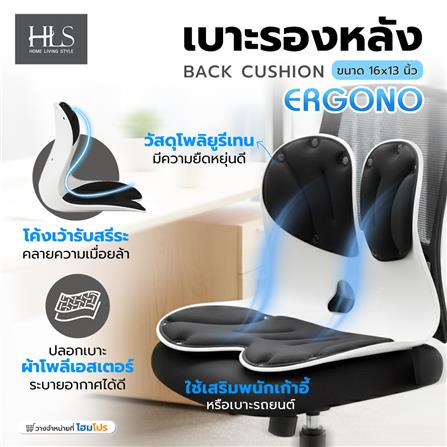 เบาะรองหลัง HOME LIVING STYLE ERGONO 17x13.5 นิ้ว สีดำ_9