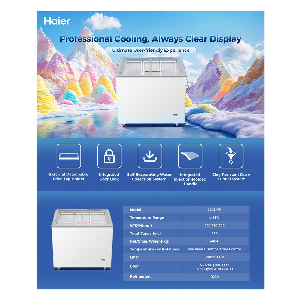 ตู้แช่ไอศครีมกระจกโค้ง HAIER SD-217P 5.4 คิว สีขาว
