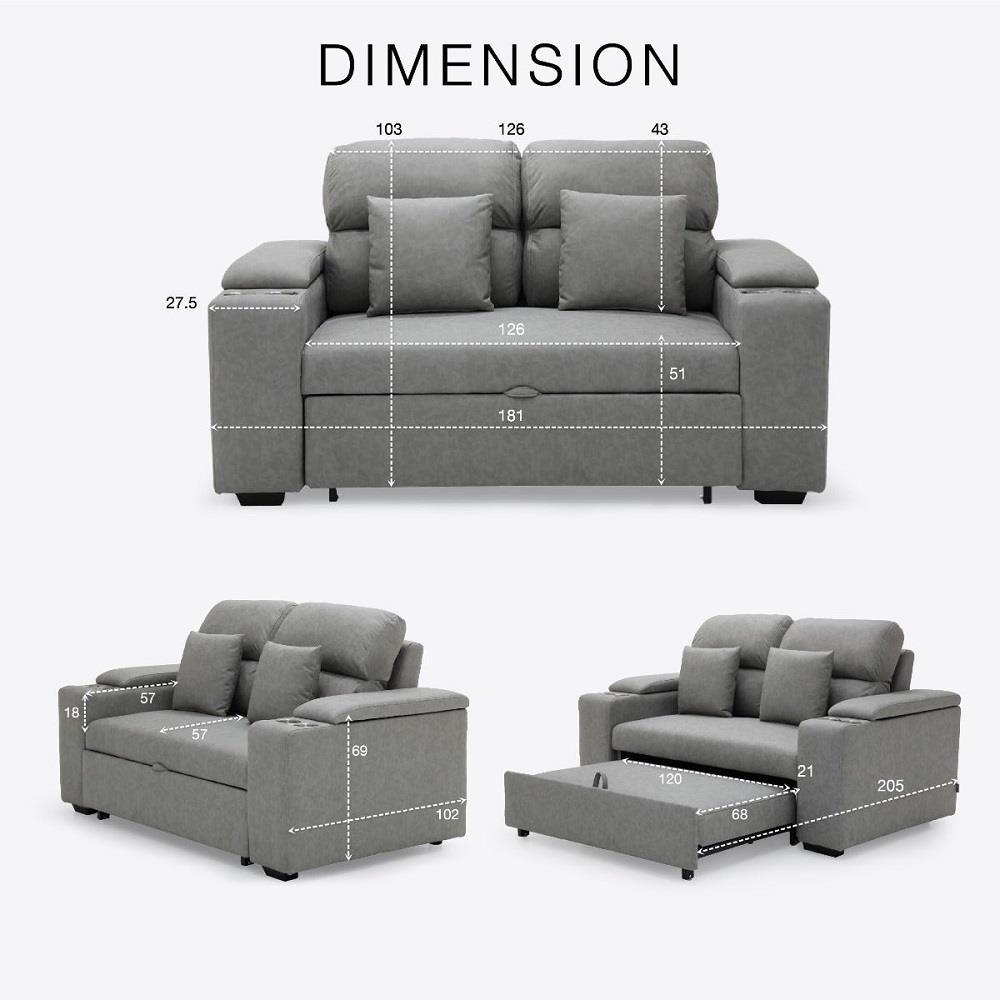 โซฟาเบด 2 ที่นั่ง KONCEPT THIAGO 19228462 สีเทา