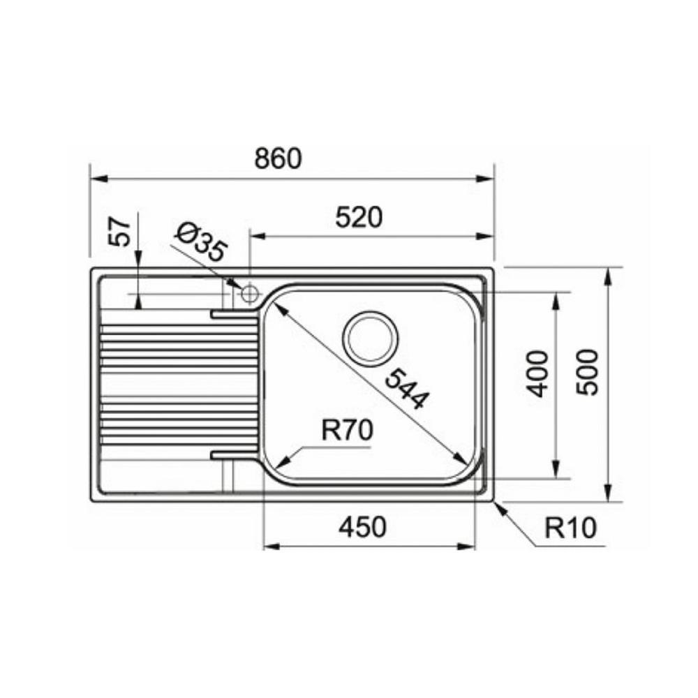 ซิงค์ฝัง 1 หลุม 1 ที่พัก FRANKE SRX 611-86 LB LHD สีเงิน
