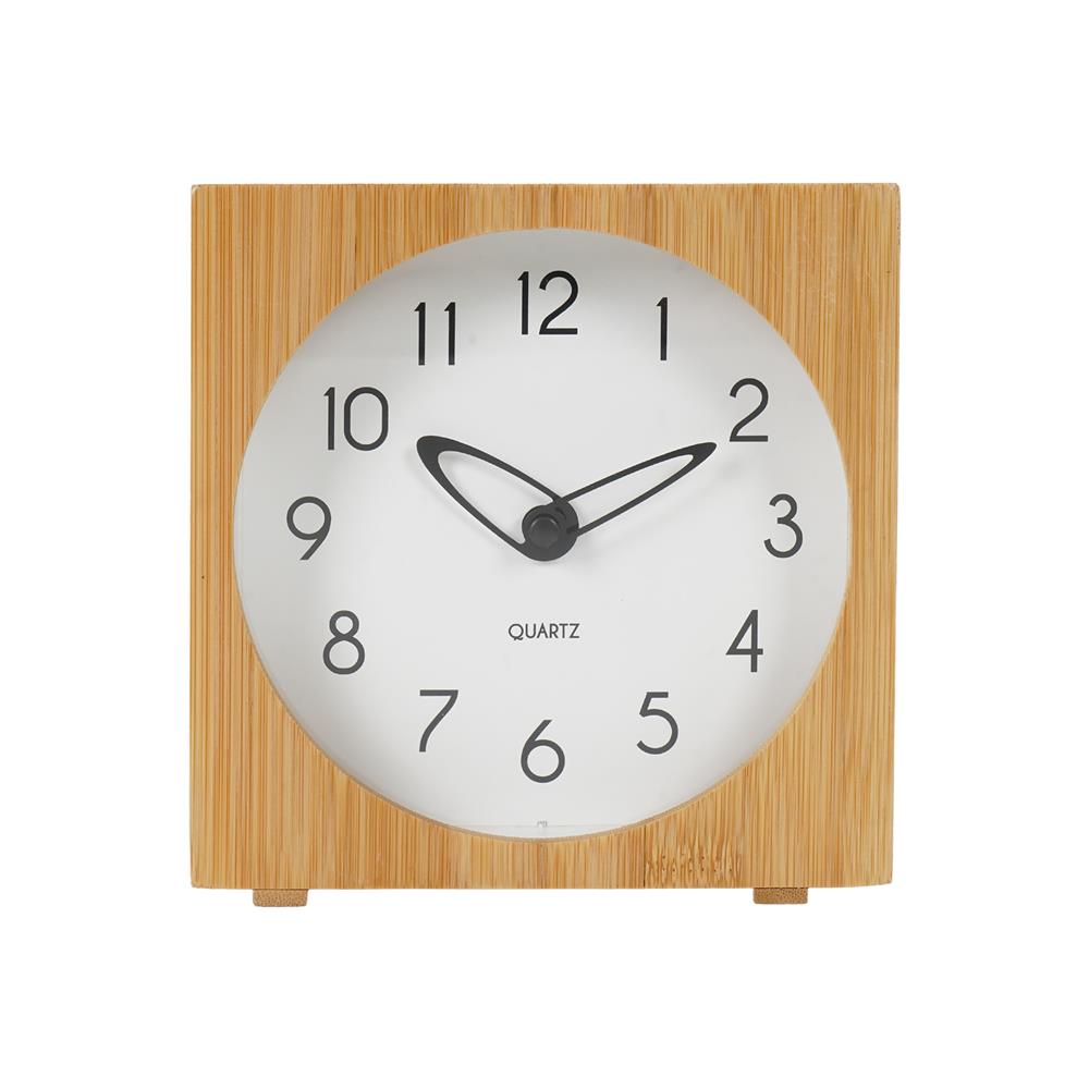 นาฬิกาตั้งโต๊ะไม้ไผ่ SNAZZ BG3003 6.4x6.4 นิ้ว สีขาว