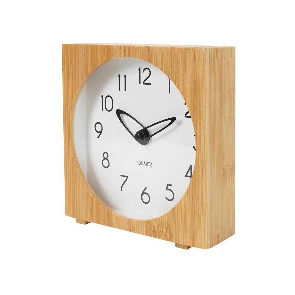 นาฬิกาตั้งโต๊ะไม้ไผ่ SNAZZ BG3003 6.4x6.4 นิ้ว สีขาว