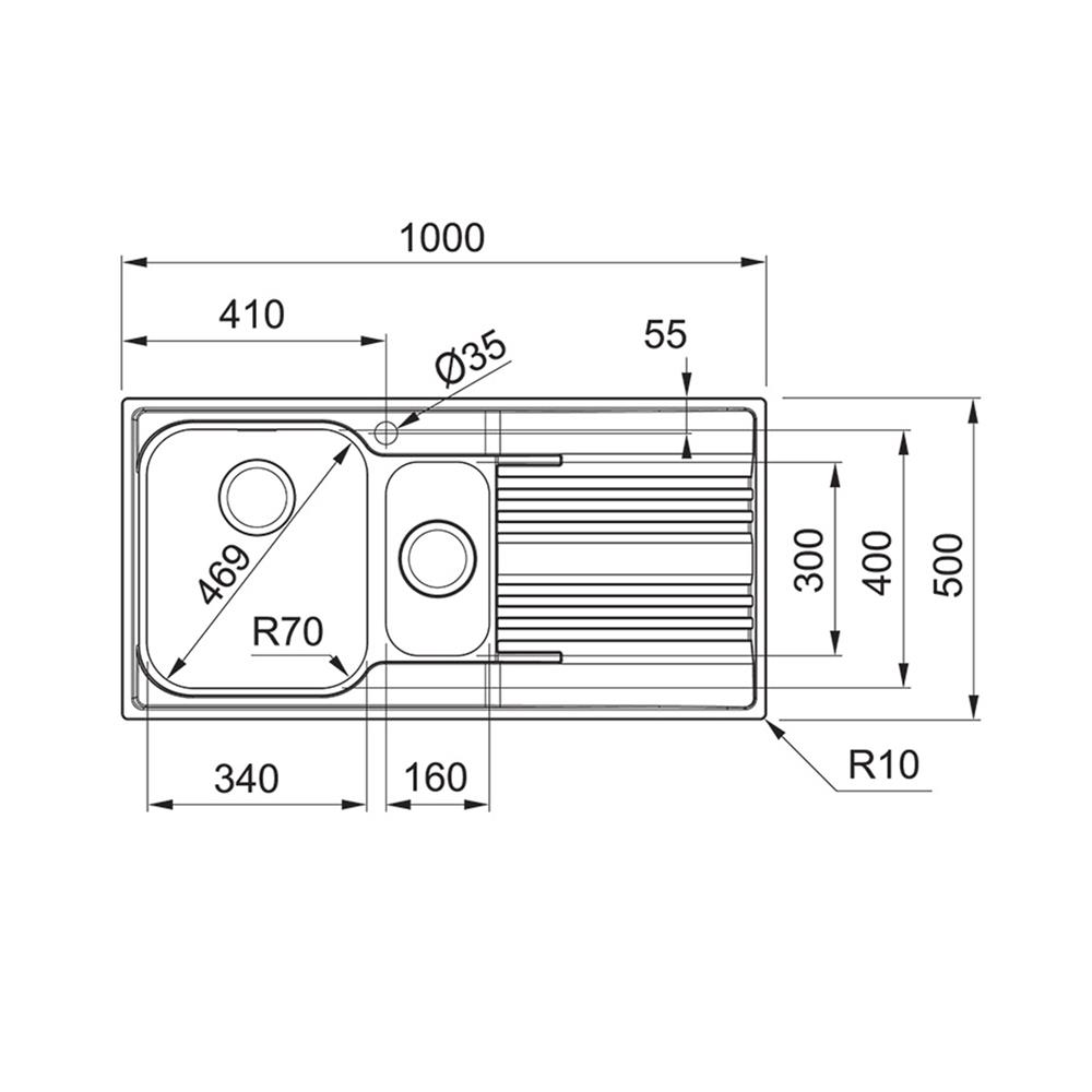 ซิงค์ฝัง 2 หลุม 1 ที่พัก FRANKE SRX 651 LHD สีเงิน
