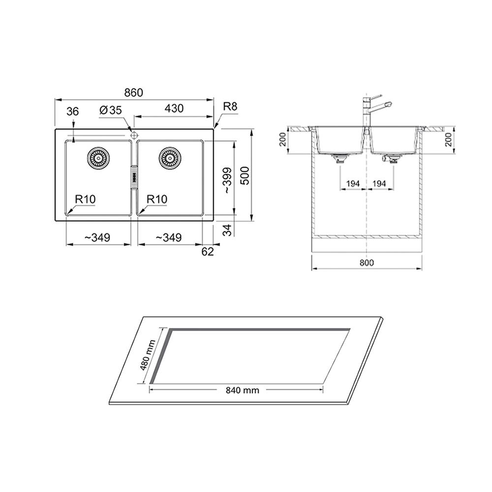 ซิงค์ฝัง 2 หลุม FRANKE S2D 620 BLACK สีดำ