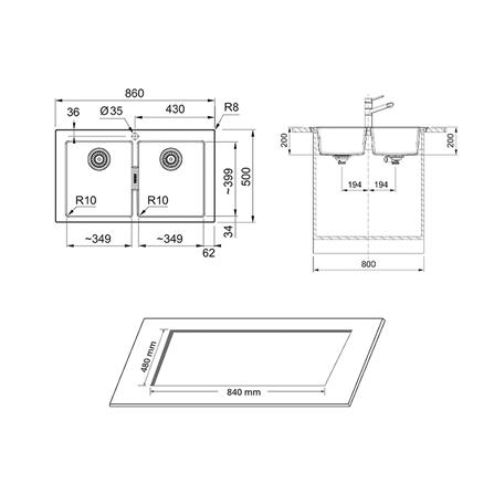 ซิงค์ฝัง 2 หลุม FRANKE S2D 620 BLACK สีดำ_4