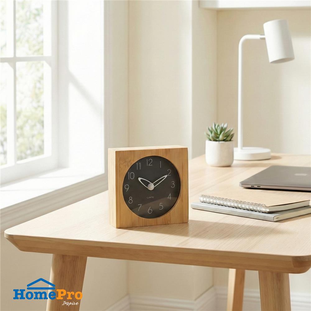 นาฬิกาตั้งโต๊ะไม้ไผ่ SNAZZ BG3003 6.4x6.4 นิ้ว สีดำ