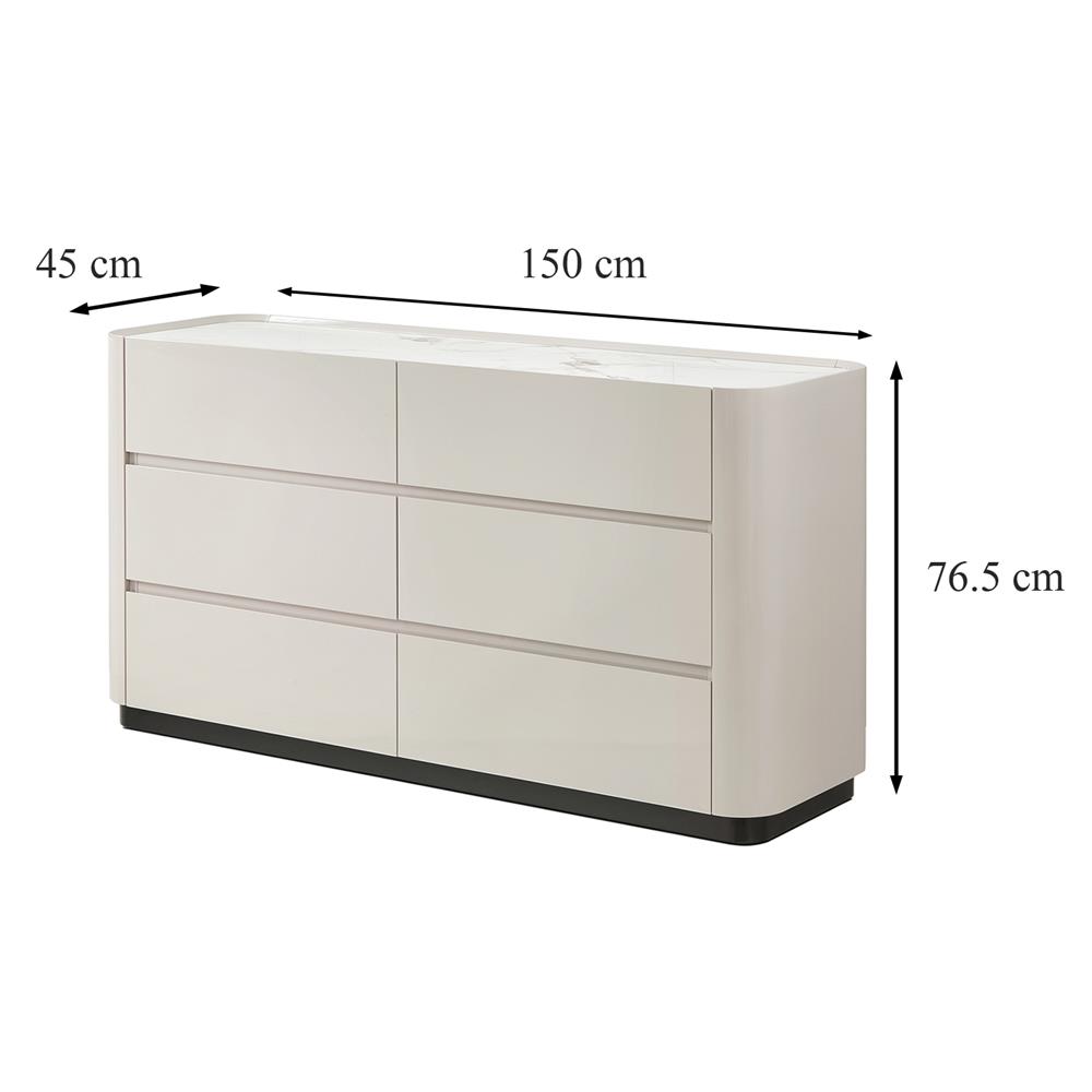 ตู้ลิ้นชัก 6 ลิ้นชัก BENETTA GLAMORI 150 ซม. สีเทา/ลายหินอ่อนขาว