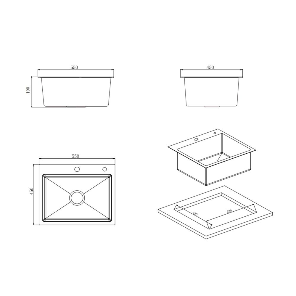 ซิงค์ฝัง 1 หลุม KUCINE SKY 55451B RIN สีเทาดำ