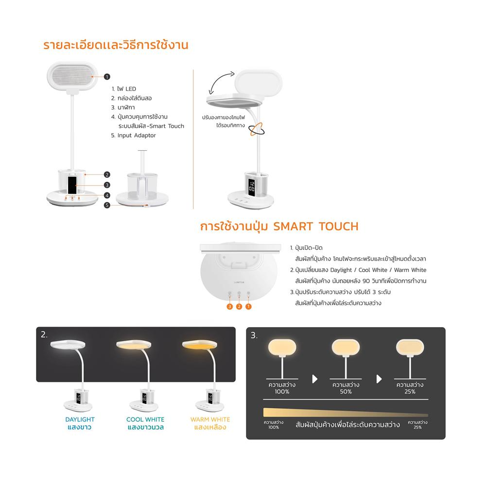 ไฟอ่านหนังสือ LED LAMPTAN PENNY 10 วัตต์ DAYLIGHT/COOL WHITE/WARM WHITE สีขาว