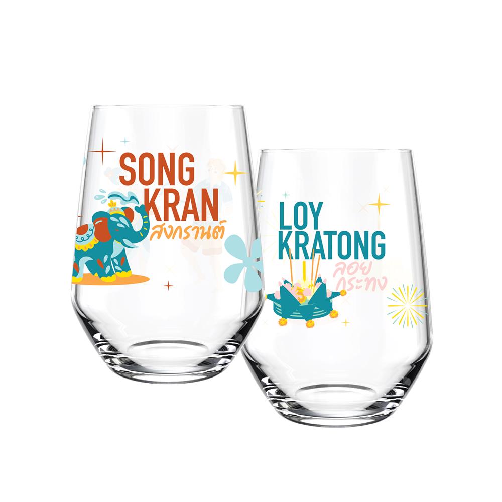 แก้วน้ำ 370 มล. OCEAN GLASS SOFT POWER CULTURE สงกรานต์ & ลอยกระทง (แพ็ก 2 ใบ)