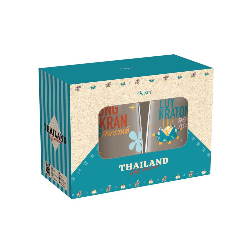 แก้วน้ำ 370 มล. OCEAN GLASS SOFT POWER CULTURE สงกรานต์ & ลอยกระทง (แพ็ก 2 ใบ)