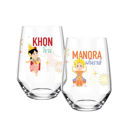 แก้วน้ำ 370 มล. OCEAN GLASS SOFT POWER THAI CULTURE มโนราห์ & โขน (แพ็ก 2 ใบ)_0