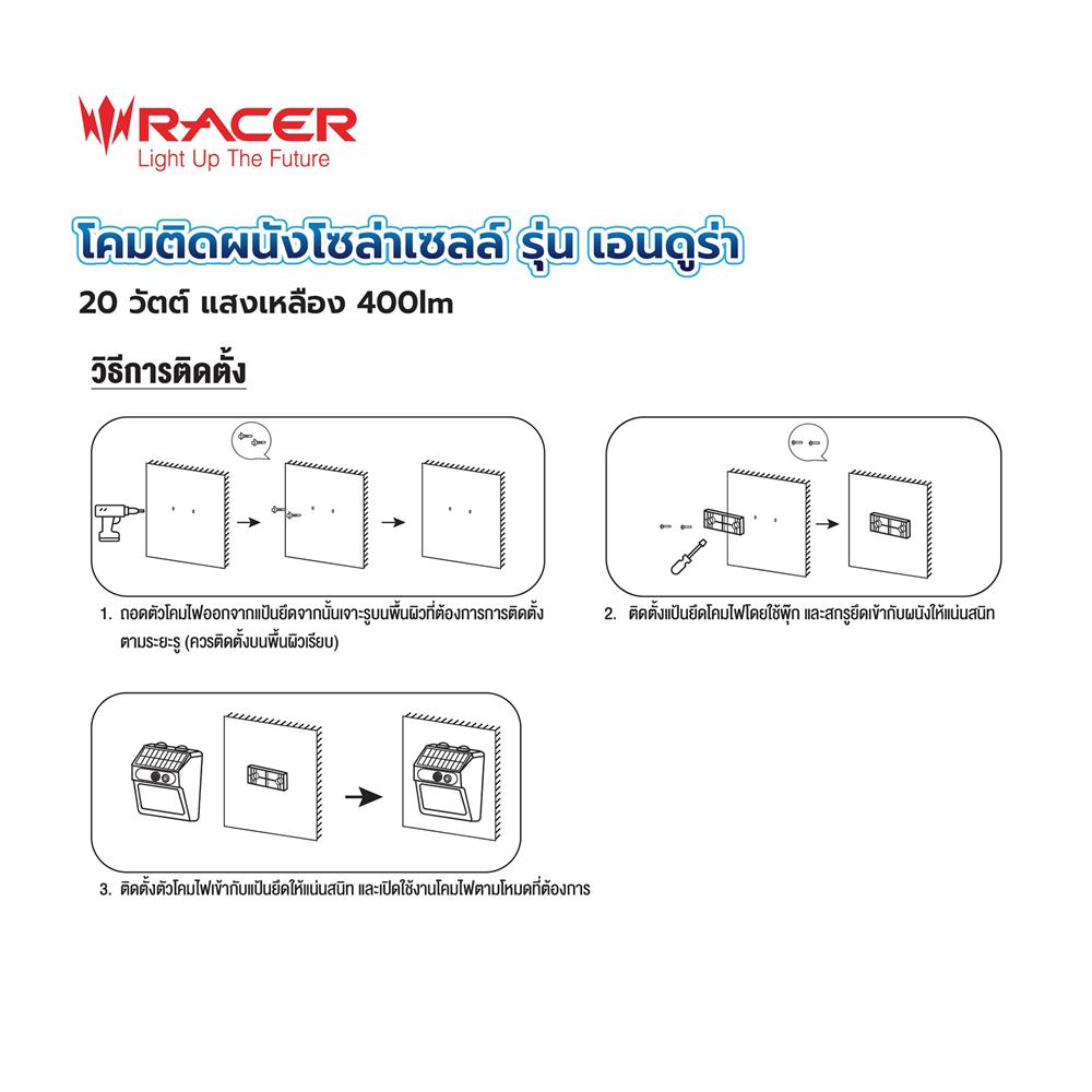ไฟผนังภายนอก SOLAR RACER ENDURA 20 วัตต์ WARM WHITE สีดำ (1 แถม 1)