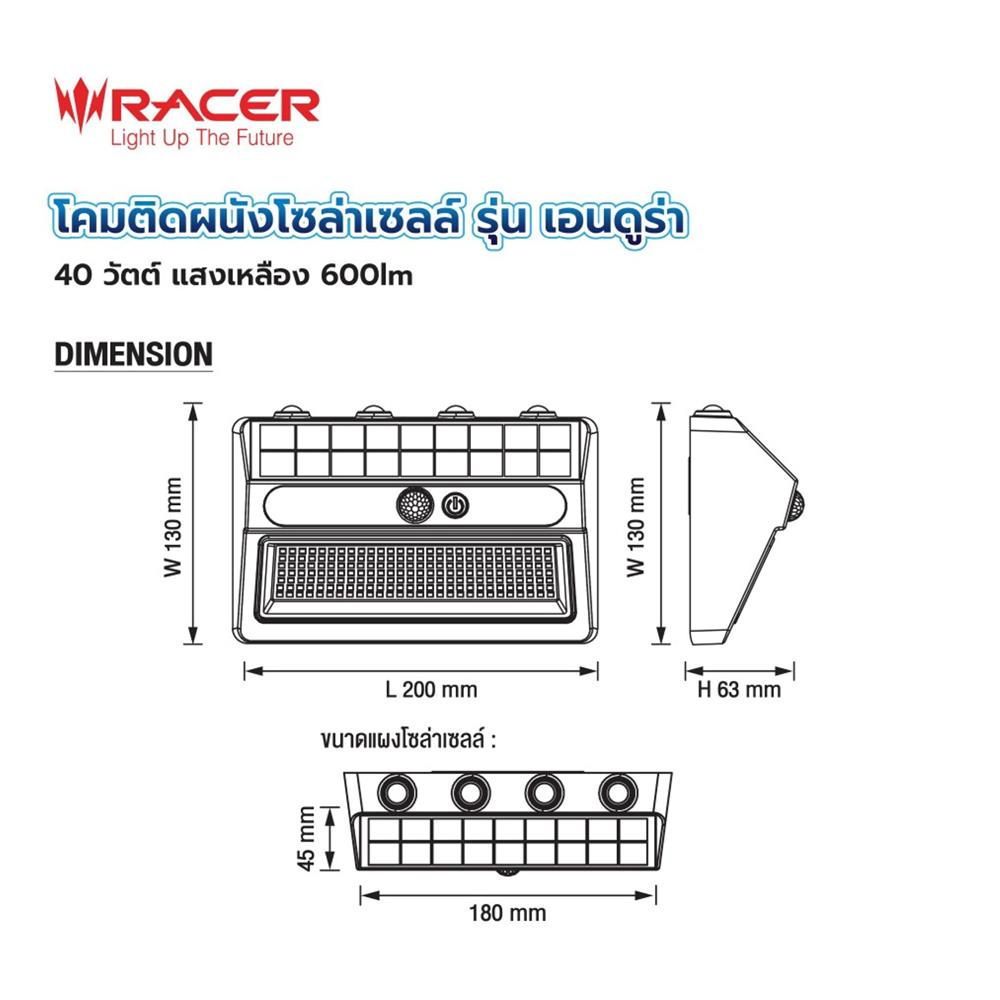 ไฟผนังภายนอก SOLAR RACER ENDURA 40 วัตต์ WARM WHITE สีดำ (1 แถม 1)