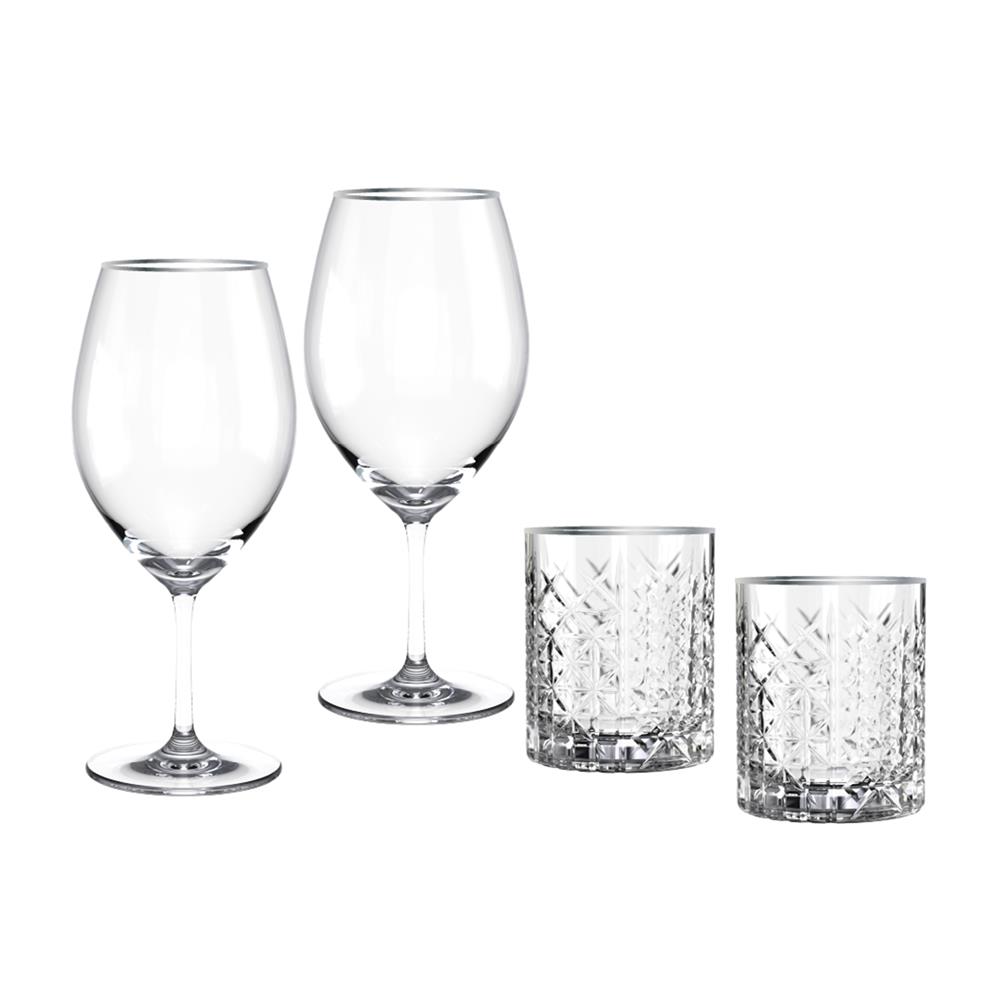 ชุดแก้วไวน์ 625 มล. และแก้ววิสกี้ 350 มล. OCEAN GLASS RETIREMENT BD PLATINUM RIMIMG (แพ็ก 4 ชิ้น)