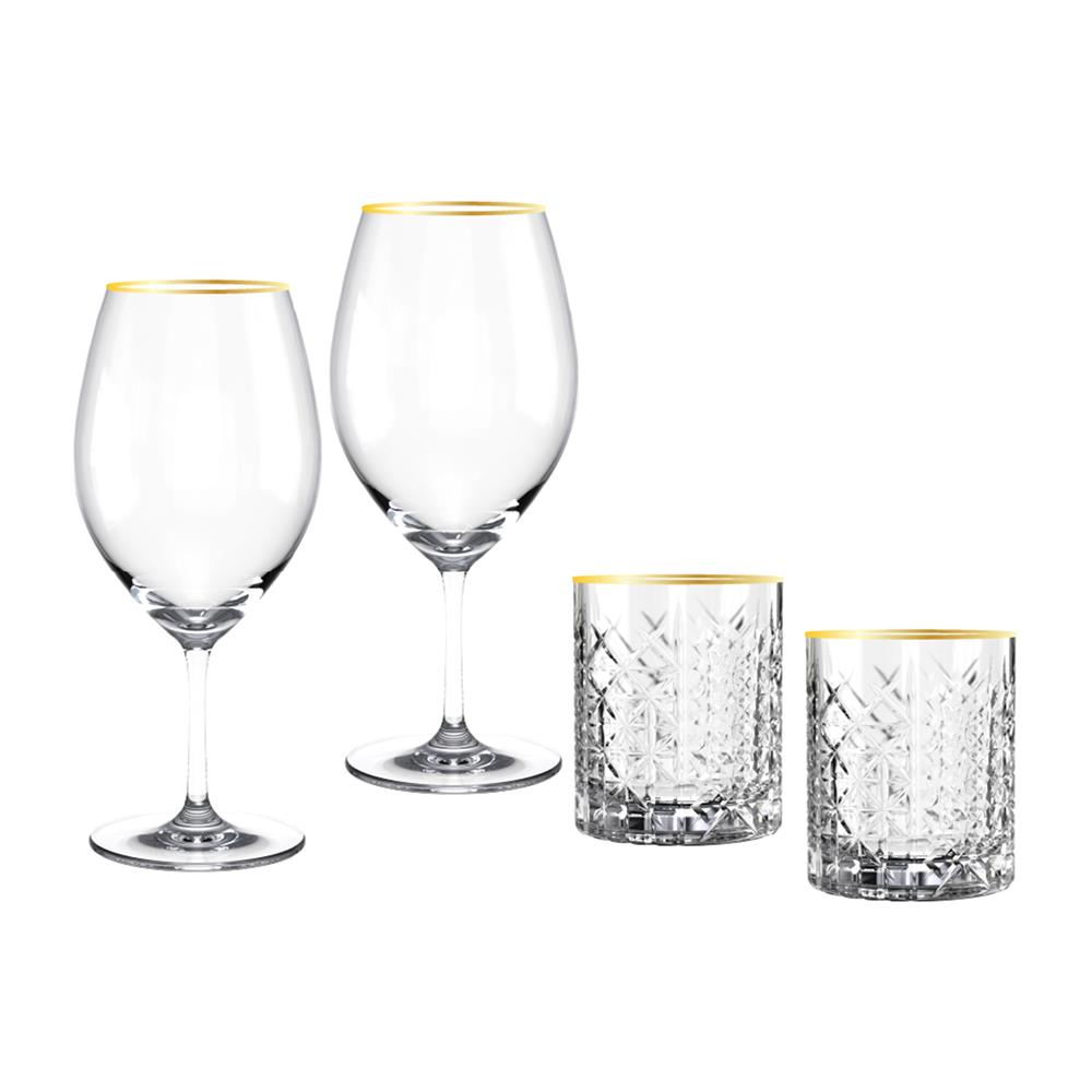 ชุดแก้วไวน์ 625 มล. และแก้ววิสกี้ 350 มล. OCEAN GLASS RETIREMENT BD GOLD RIMIMG (แพ็ก 4 ชิ้น)