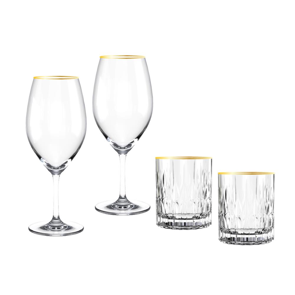 ชุดแก้วไวน์ 425 มล. และแก้ววิสกี้ 350 มล. OCEAN GLASS RETIREMENT CB GOLD RIMIMG (แพ็ก 4 ชิ้น)