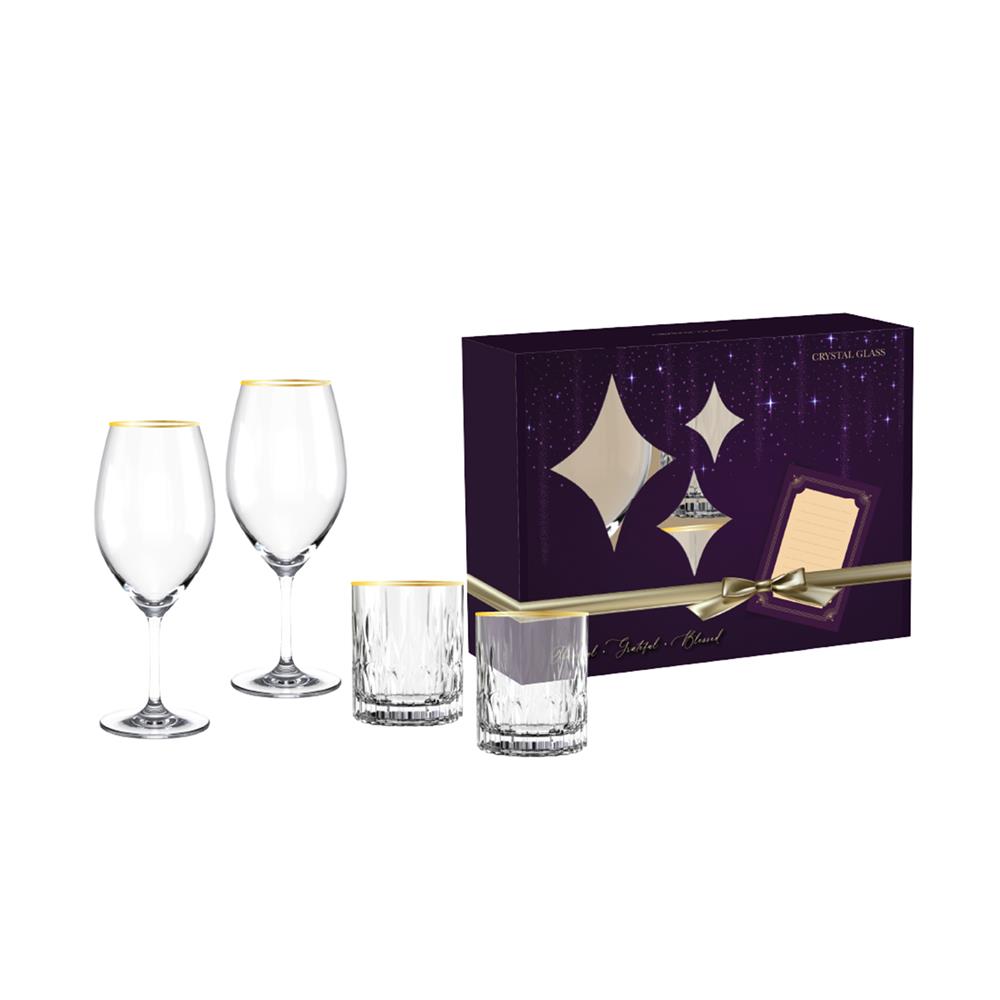 ชุดแก้วไวน์ 425 มล. และแก้ววิสกี้ 350 มล. OCEAN GLASS RETIREMENT CB GOLD RIMIMG (แพ็ก 4 ชิ้น)