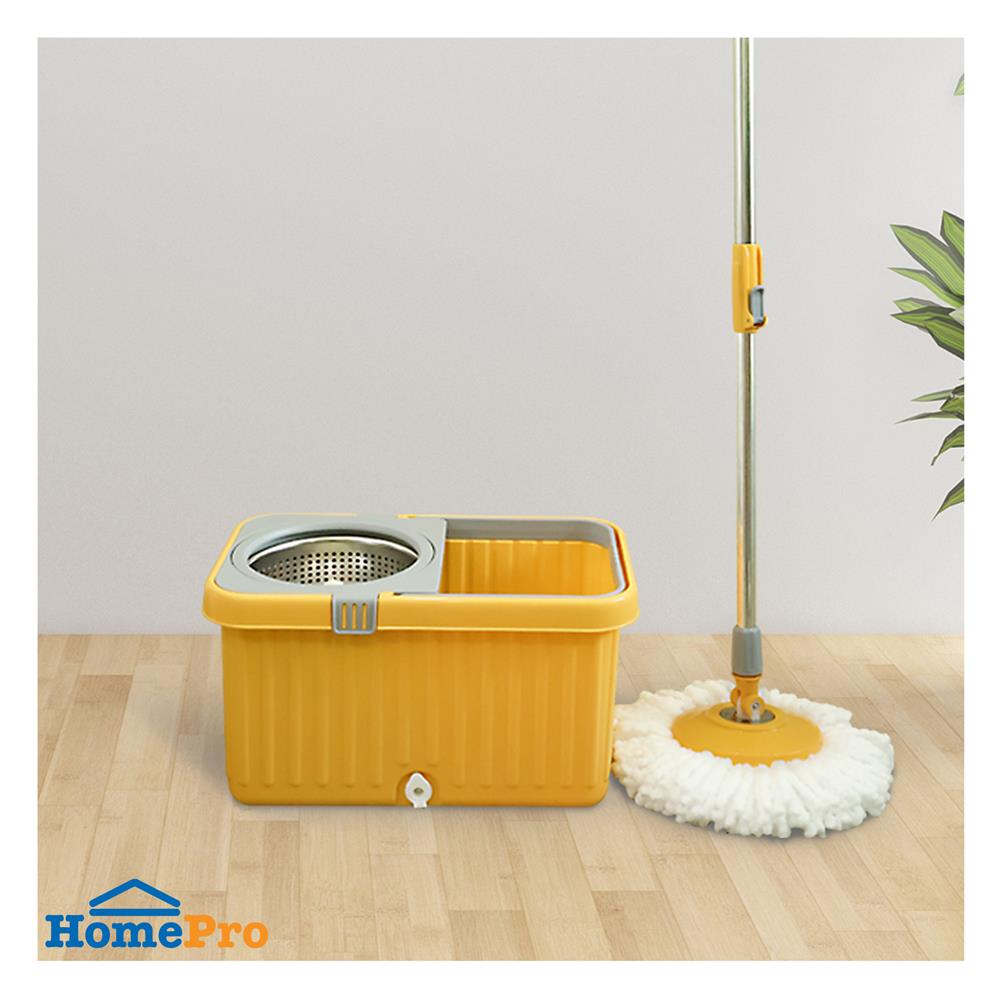 ชุดถังปั่นสเตนเลสพลาสติกพร้อมไม้ม็อบ ACCO สีเหลือง