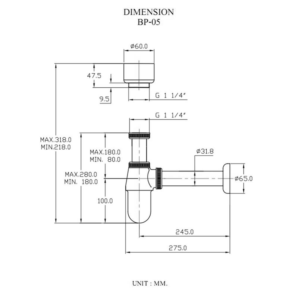 ท่อน้ำทิ้งโถปัสสาวะชายแบบกระปุก HANG BP-05 25 ซม.