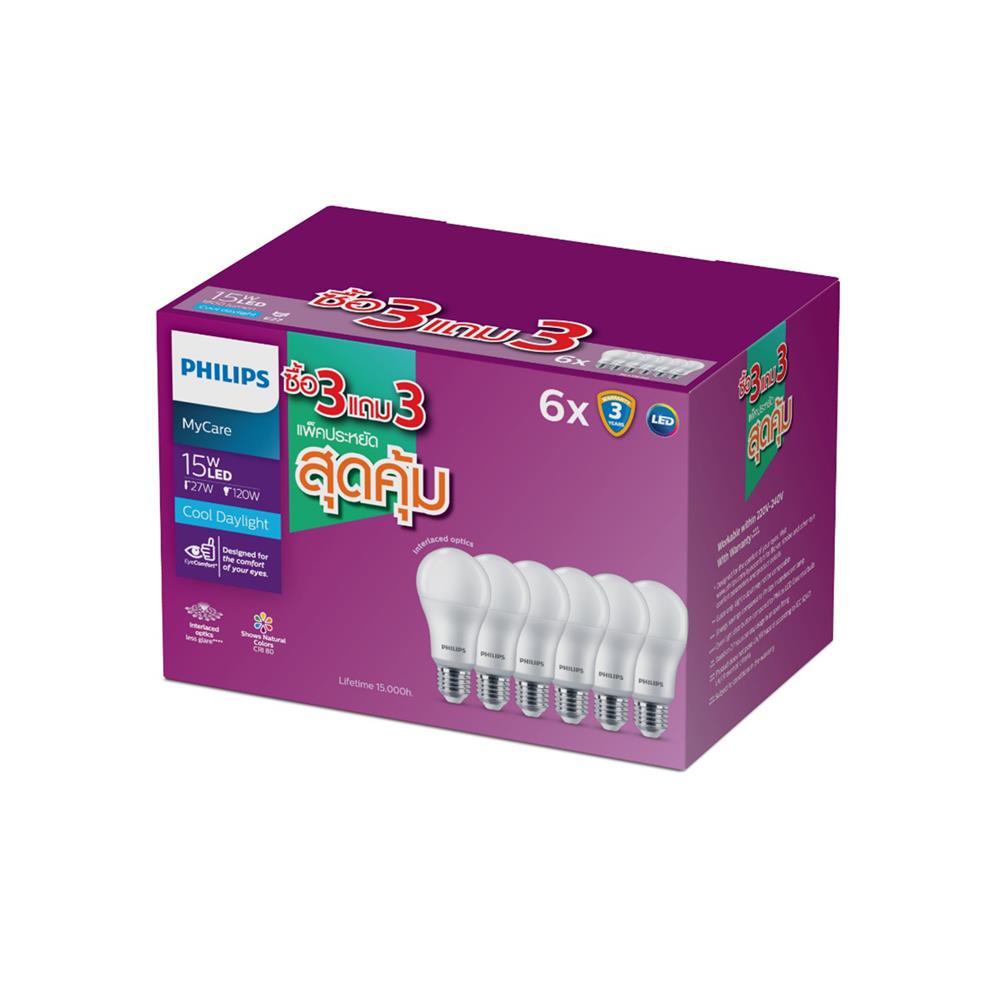หลอด LED PHILIPS A60 15 วัตต์ DAYLIGHT E27 (แพ็ก 6 ชิ้น)