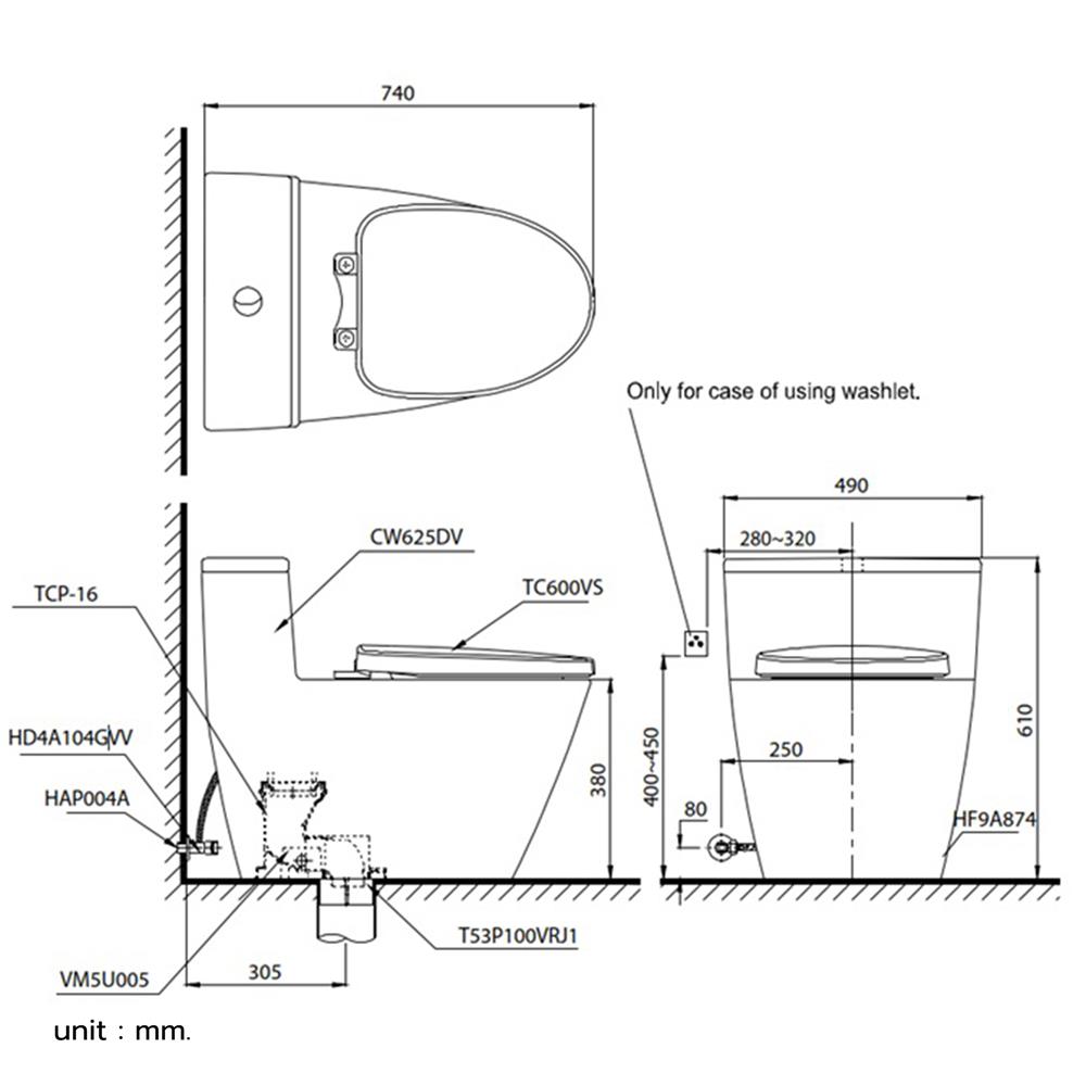 สุขภัณฑ์ 1 ชิ้น TOTO CW625 สีขาว