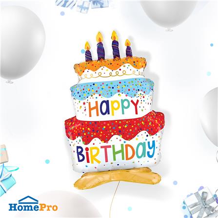 ลูกโป่งฟอยล์ HAPPY BIRTHDAY CAKE SNAZZ 34 นิ้ว สีแดง-ทอง_1