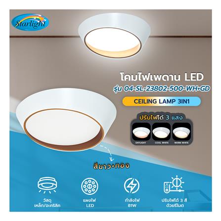 ไฟเพดาน LED STARLIGHT 04-SL-23802-500 81 วัตต์ DAYLIGHT/COOL WHITE/WARMWHITE 19 นิ้ว สีขาว/ทอง_3