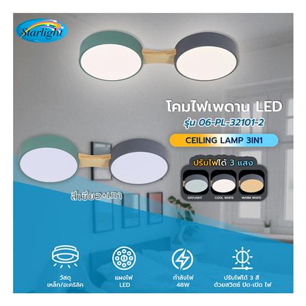 ไฟเพดาน LED STARLIGHT 06-PL-32101-2 48 วัตต์ DAYLIGHT/COOL WHITE/WARMWHITE 8 นิ้ว สีเขียว/เทา_3