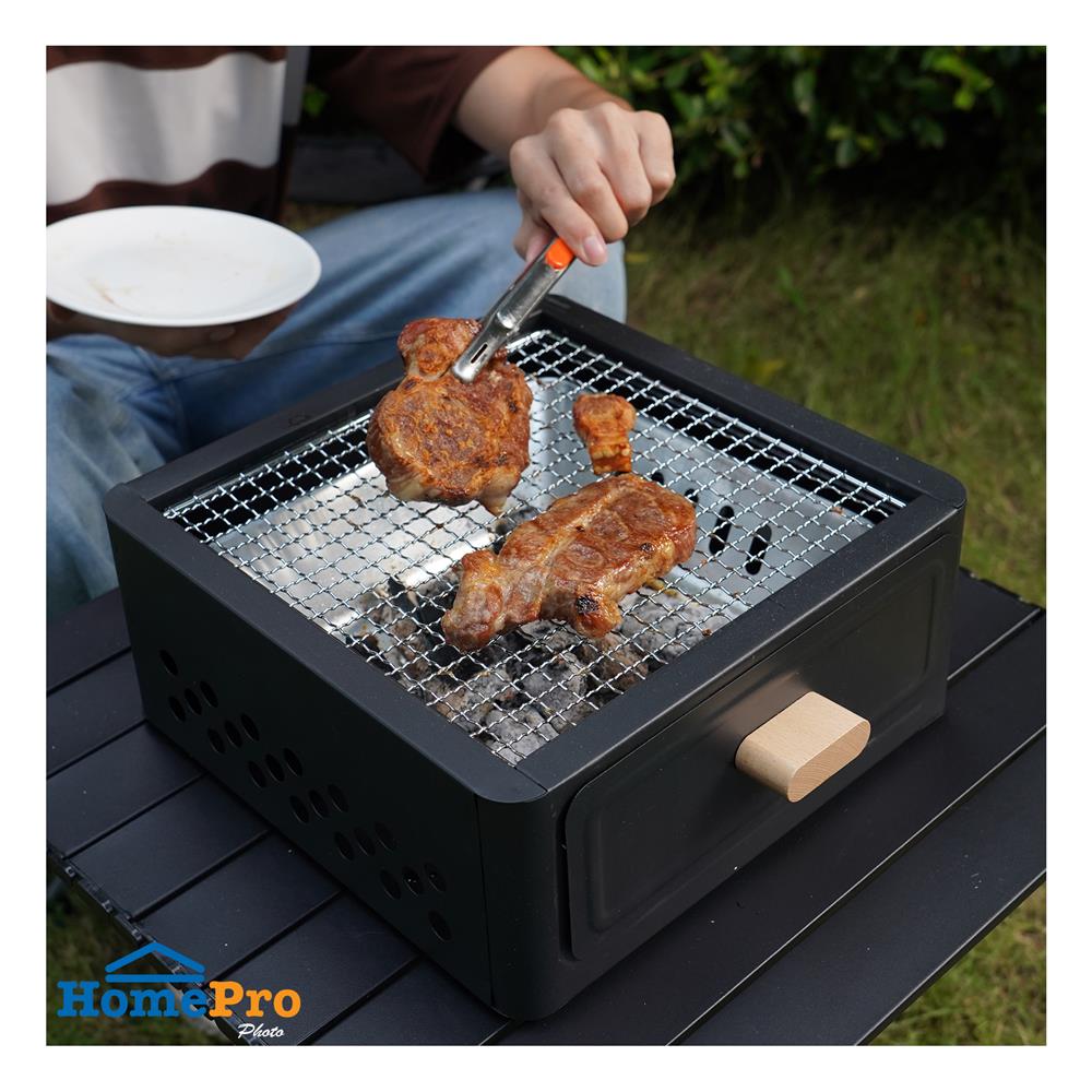เตาถ่านบาร์บีคิวตั้งโต๊ะ ทรงสี่เหลี่ยม SPRING XPLOR สีดำ