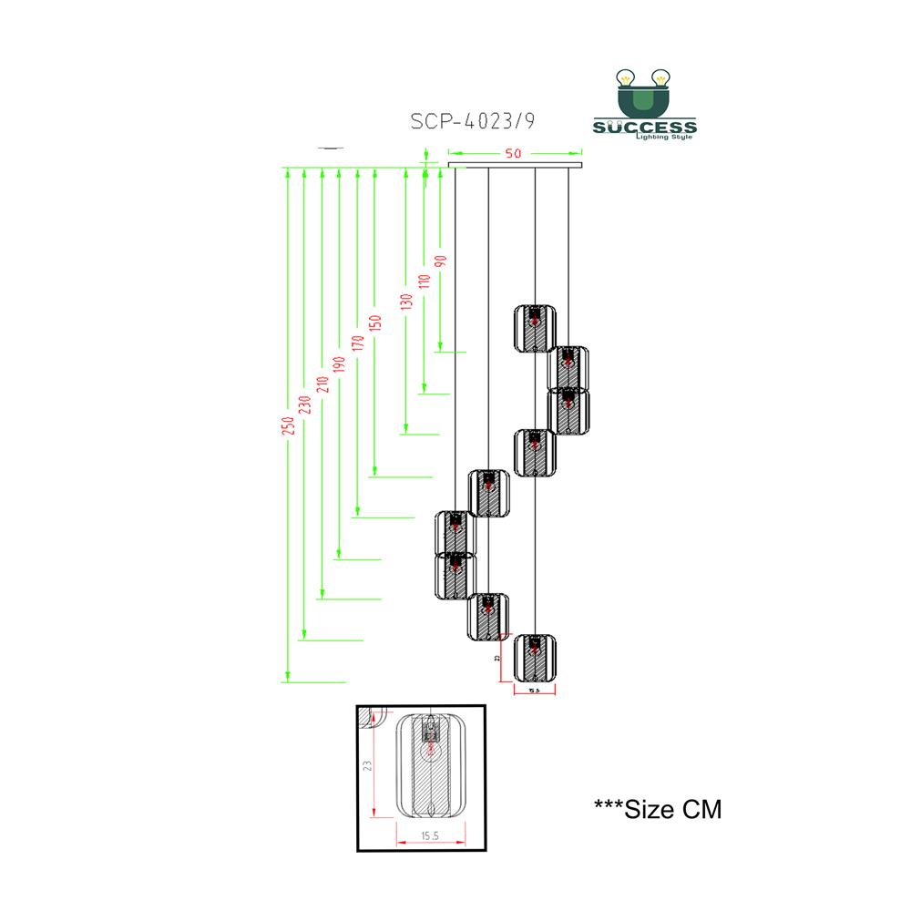 ไฟช่อ SUCCESS SCP-4023/9 สีดำ/ใส/ทอง 9 หัว
