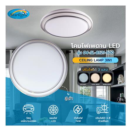 ไฟเพดาน LED STARLIGHT 04-SL-8521-500 74 วัตต์ DAYLIGHT/COOL WHITE/WARMWHITE 19 นิ้ว สีขาว/ดำ_4