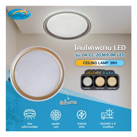 ไฟเพดาน LED STARLIGHT 04-CL-20369-BR 65 วัตต์ DAYLIGHT/COOL WHITE/WARMWHITE 19 นิ้ว สีขาว/น้ำตาล_4
