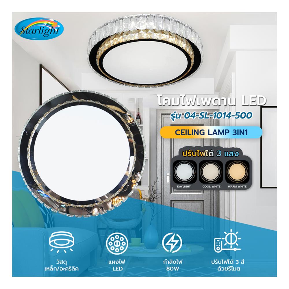 ไฟเพดาน LED STARLIGHT 04-SL-1014-500 80 วัตต์ DAYLIGHT/COOL WHITE/WARMWHITE 19 นิ้ว สีขาว