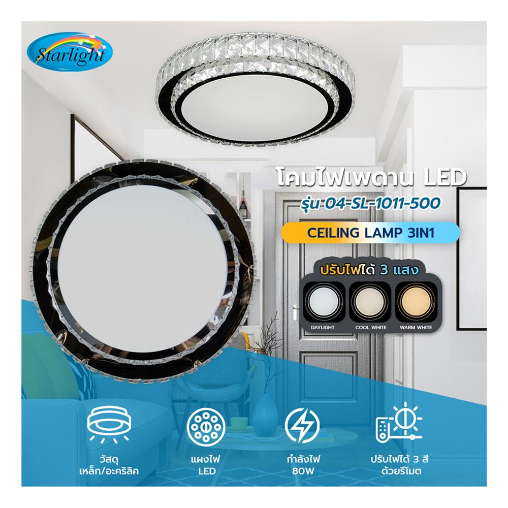 ไฟเพดาน LED STARLIGHT 04-SL-1011-500 80 วัตต์ DAYLIGHT/COOL WHITE/WARMWHITE 19 นิ้ว สีขาว