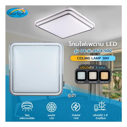ไฟเพดาน LED STARLIGHT 04-SL-8524-500 74 วัตต์ DAYLIGHT/COOL WHITE/WARMWHITE 19 นิ้ว สีขาว/ดำ_4