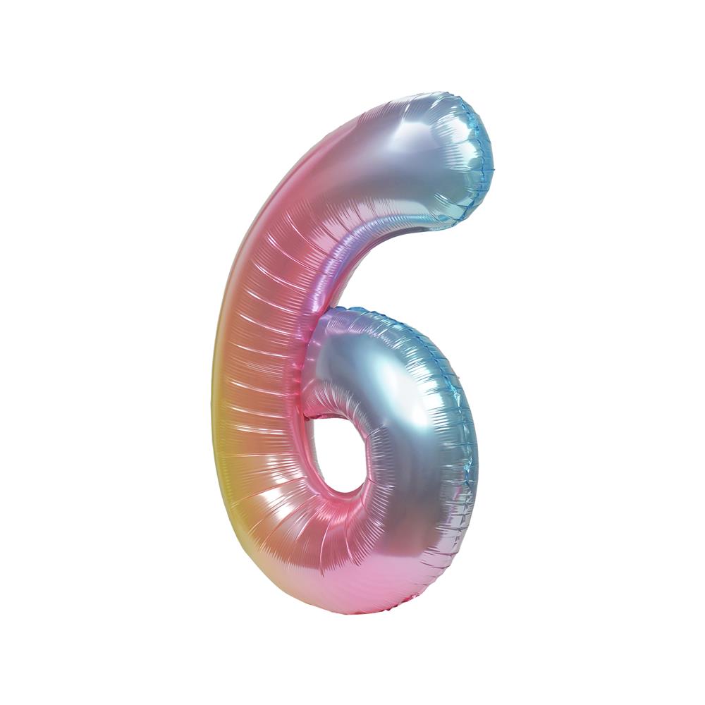 ลูกโป่งฟอยล์ตกแต่ง SNAZZ เลข 6 40 นิ้ว สีรุ้ง