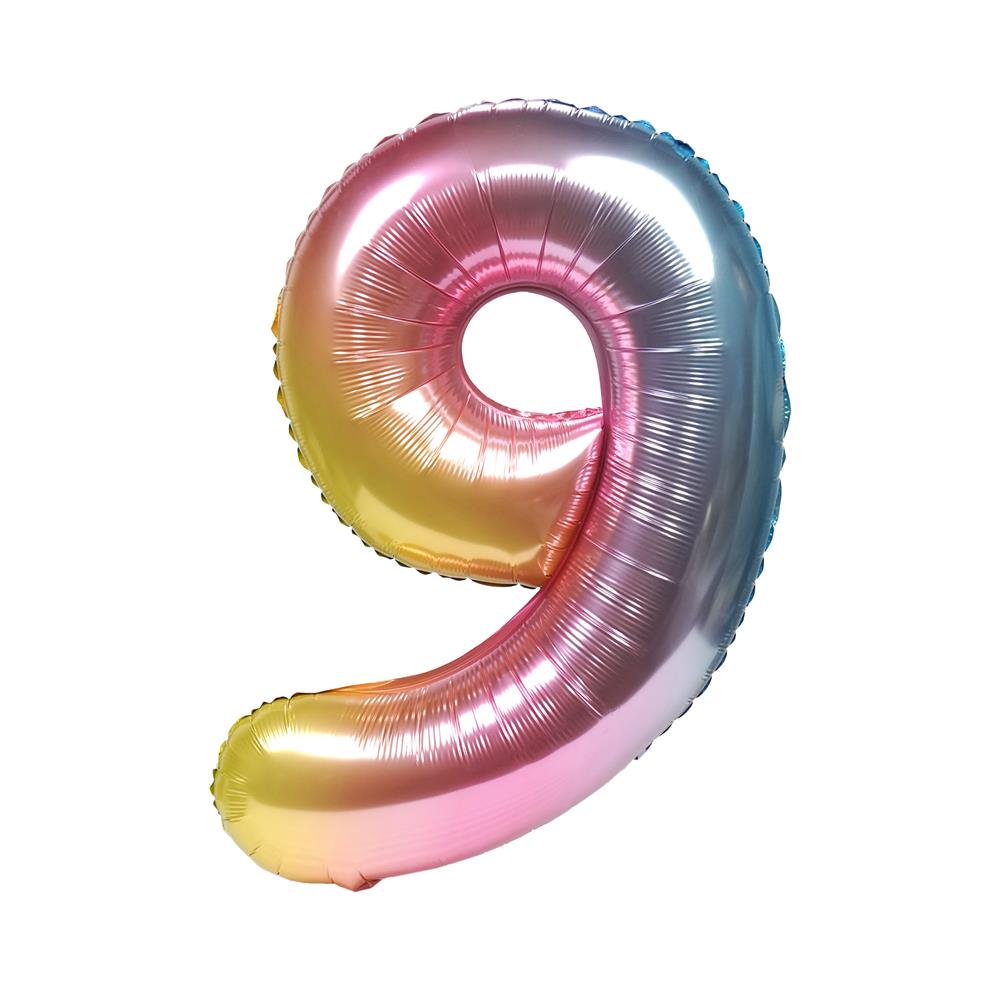 ลูกโป่งฟอยล์ตกแต่ง SNAZZ เลข 9 40 นิ้ว สีรุ้ง
