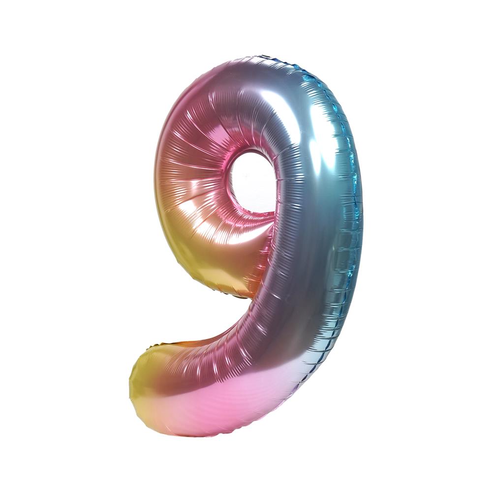 ลูกโป่งฟอยล์ตกแต่ง SNAZZ เลข 9 40 นิ้ว สีรุ้ง