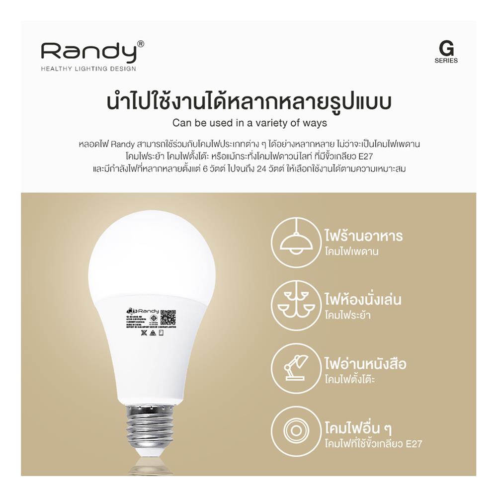 หลอด LED RANDY BULB 9 วัตต์ DAYLIGHT/COOL WHITE/WARM WHITE E27