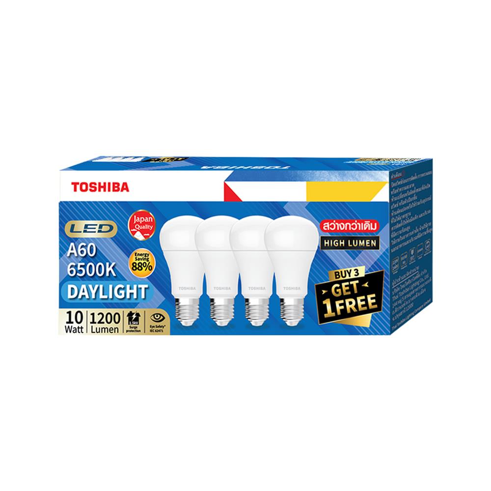 หลอด LED TOSHIBA A60 HIGH LUMEN 10 วัตต์ DAYLIGHT E27 (แพ็ก 4 ชิ้น)