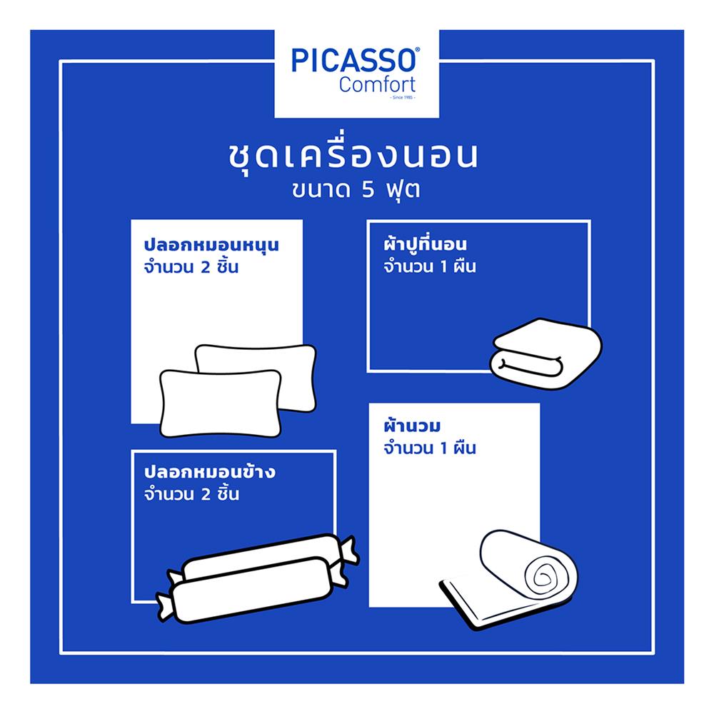 ชุดผ้าปูที่นอน 5 ฟุต (ชุด 6 ชิ้น) PICASSO BASIC ENJOY DARK GREY
