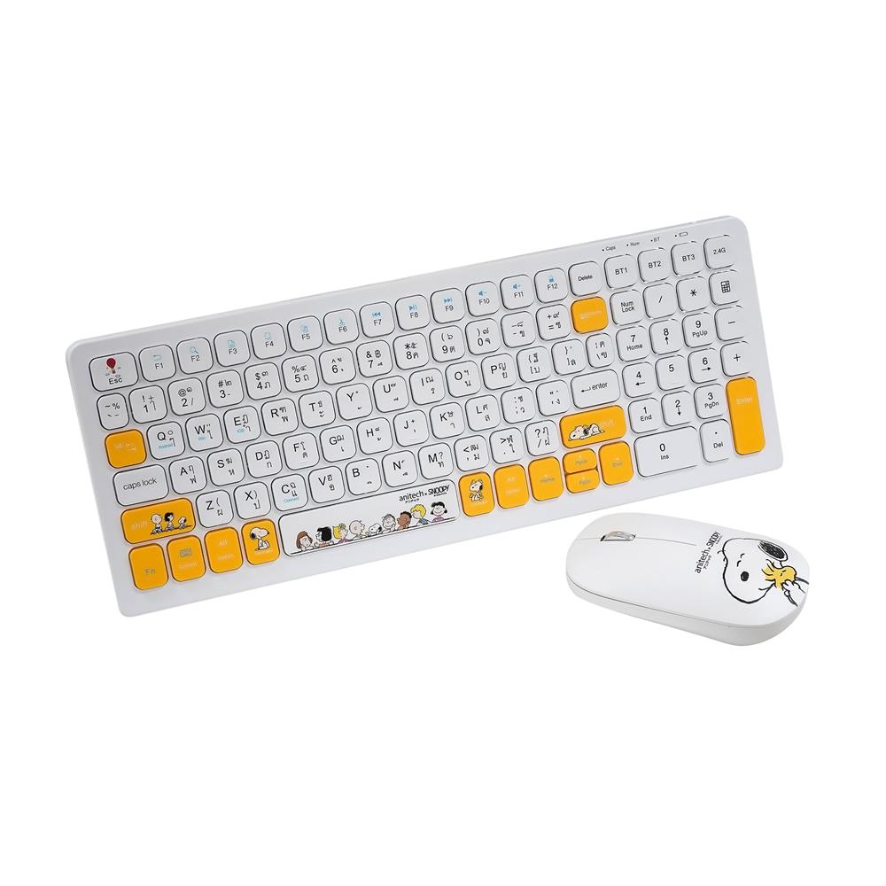 ชุดคีย์บอร์ดและเมาส์ไร้สาย ANITECH SNP-PA814 ลายสนูปปี้ สีขาว