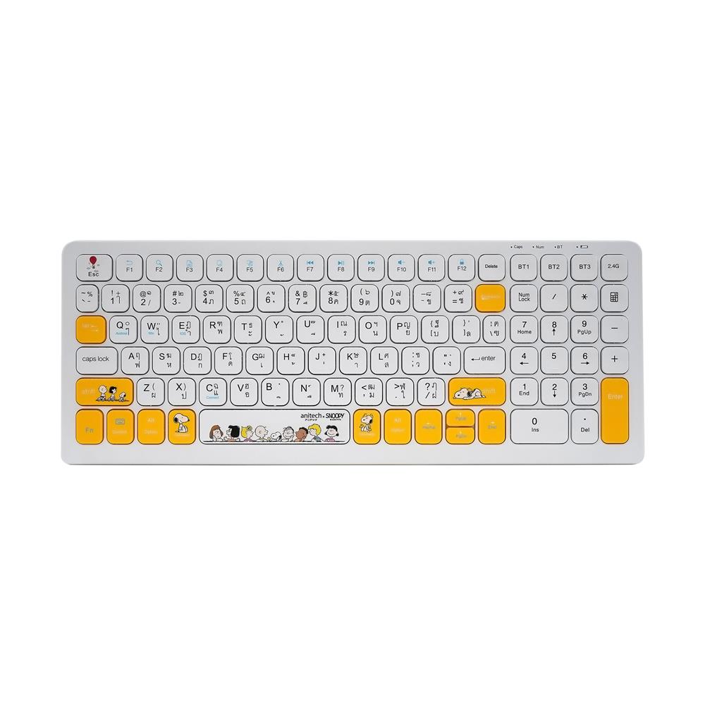 ชุดคีย์บอร์ดและเมาส์ไร้สาย ANITECH SNP-PA814 ลายสนูปปี้ สีขาว