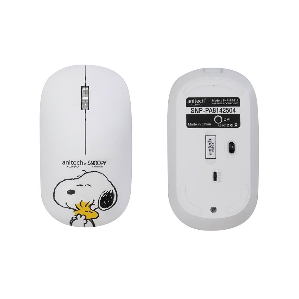 ชุดคีย์บอร์ดและเมาส์ไร้สาย ANITECH SNP-PA814 ลายสนูปปี้ สีขาว