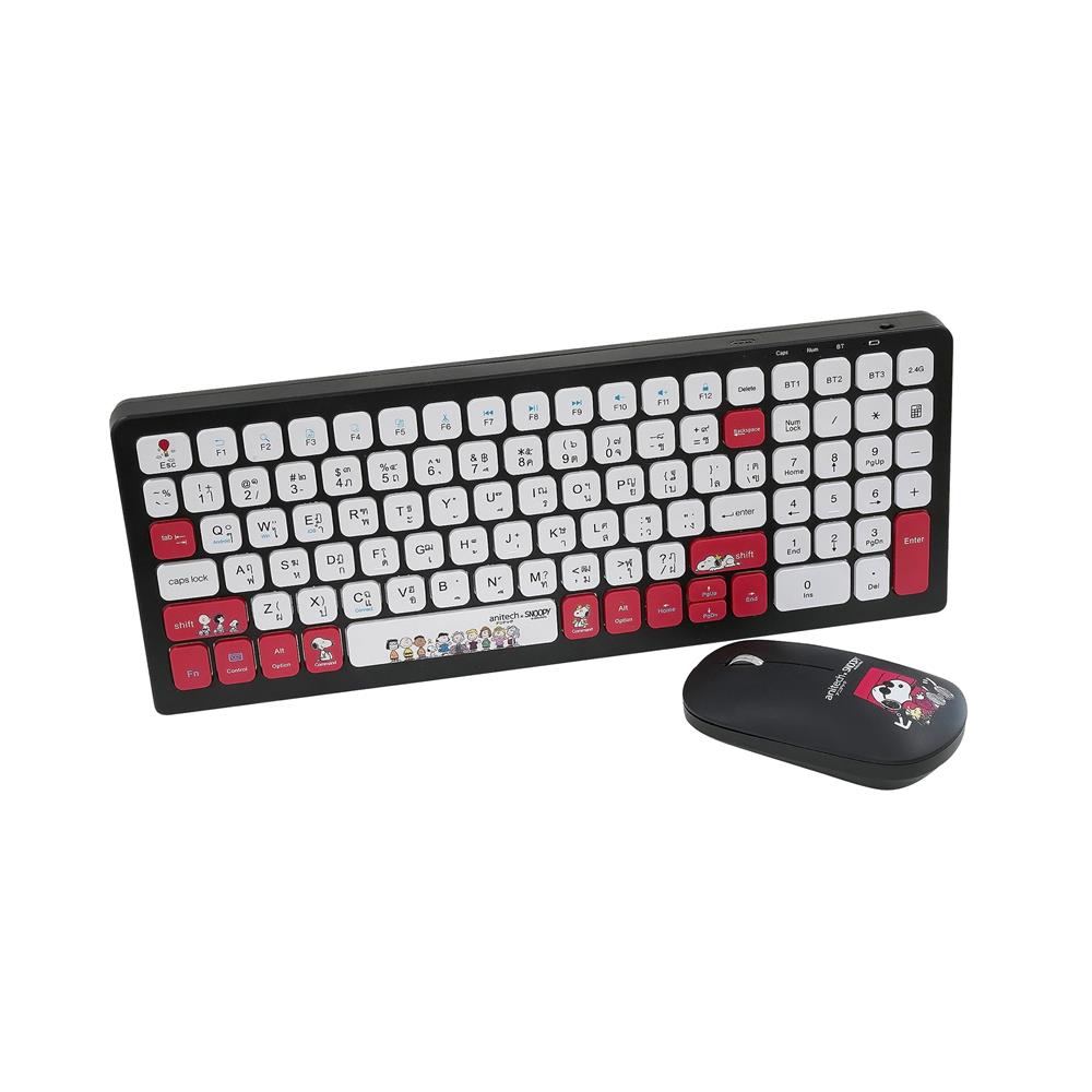 ชุดคีย์บอร์ดและเมาส์ไร้สาย ANITECH SNP-PA814 ลายสนูปปี้ สีดำ