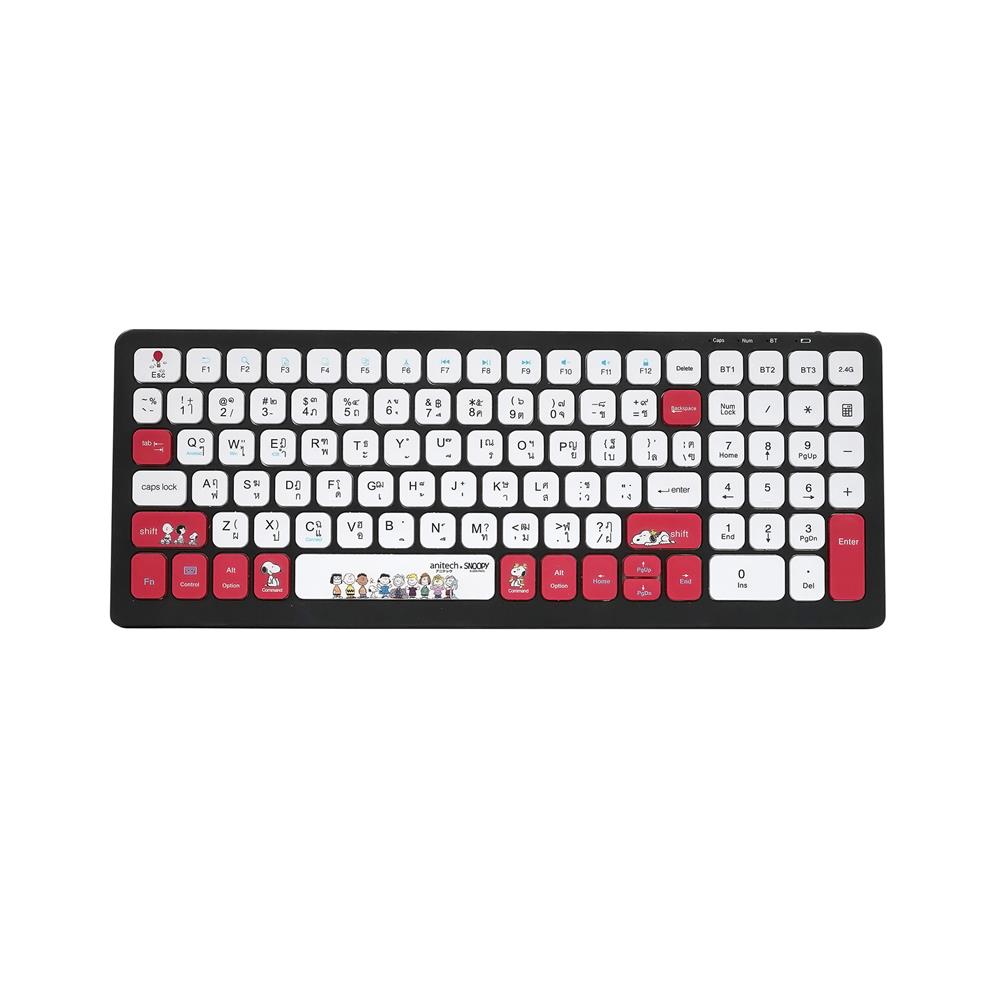 ชุดคีย์บอร์ดและเมาส์ไร้สาย ANITECH SNP-PA814 ลายสนูปปี้ สีดำ