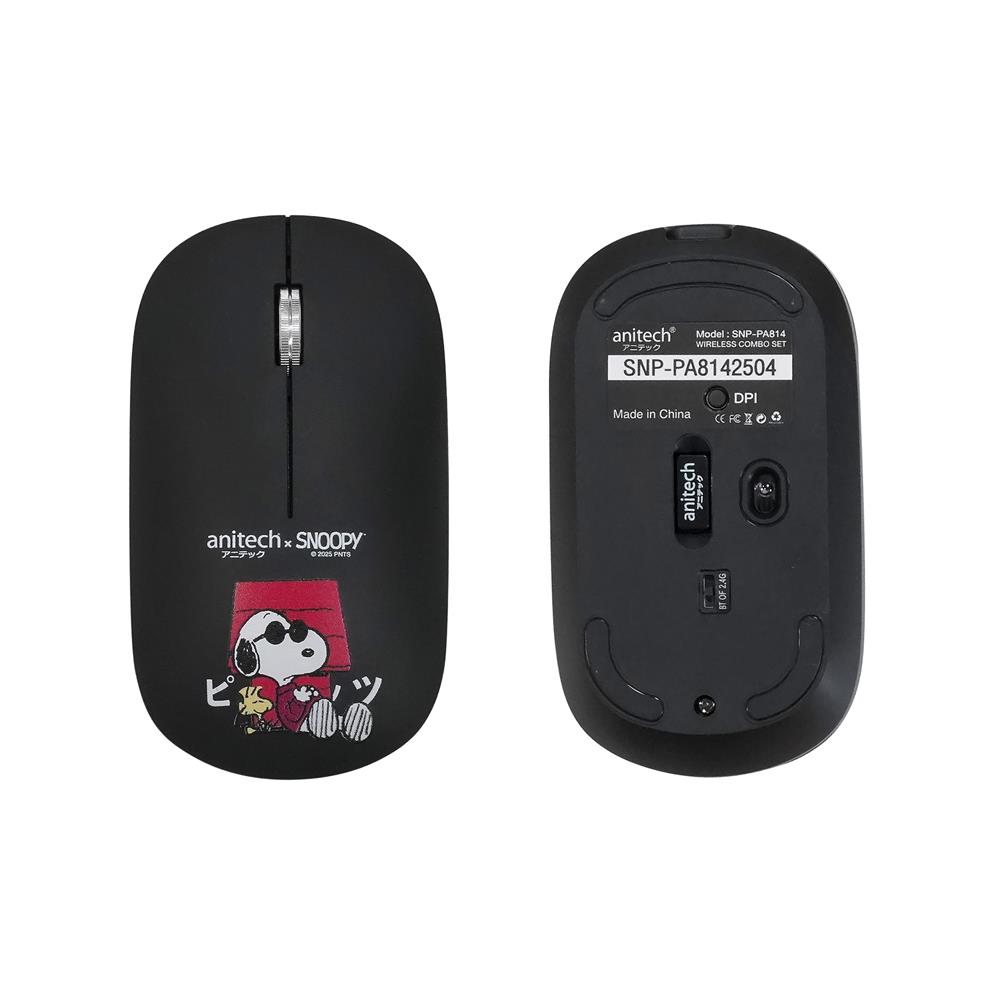 ชุดคีย์บอร์ดและเมาส์ไร้สาย ANITECH SNP-PA814 ลายสนูปปี้ สีดำ