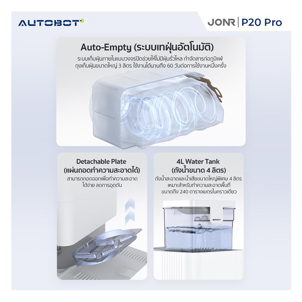 เครื่องดูดฝุ่นหุ่นยนต์ JONR P20 PRO สีขาว